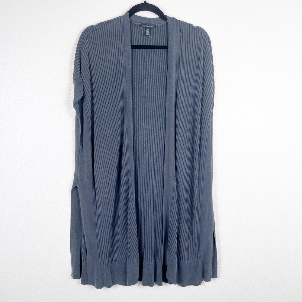 Eileen Fisher Womens Gray Sleeveless Open Front Duster Cardigan L XL Tencel